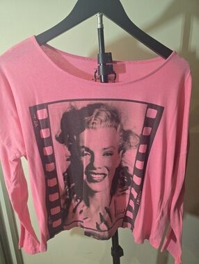 Women's Pink Long-Sleeve Graphic Tee with Black Photo Print